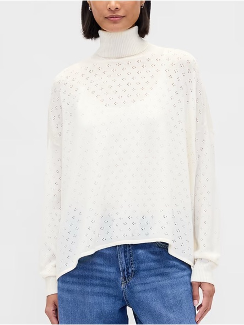 GAP Oversized Cream Pointelle Turtleneck Sweater Wool Blend NEW